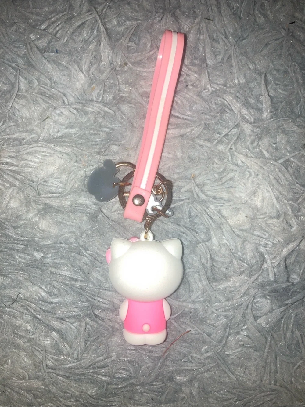 Sanrio Hello Kitty White and Pink Silicone Strap Keychain Charm